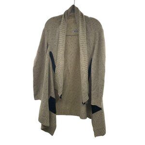 RENJO Womens Knit Cardigan Open Front Faux Leather Pockets Size Large